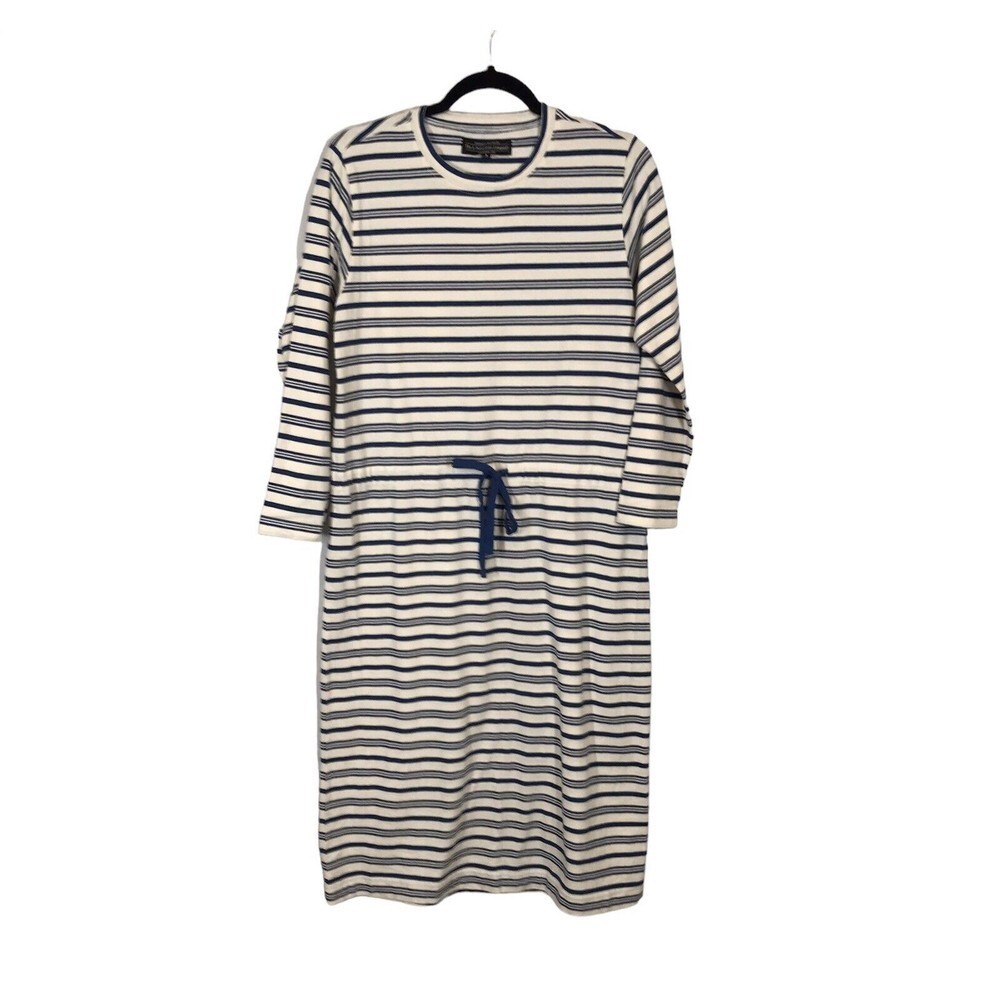 The J. Peterman Company Vtg Small Striped Long Sleeve Midi Dress Drawstring